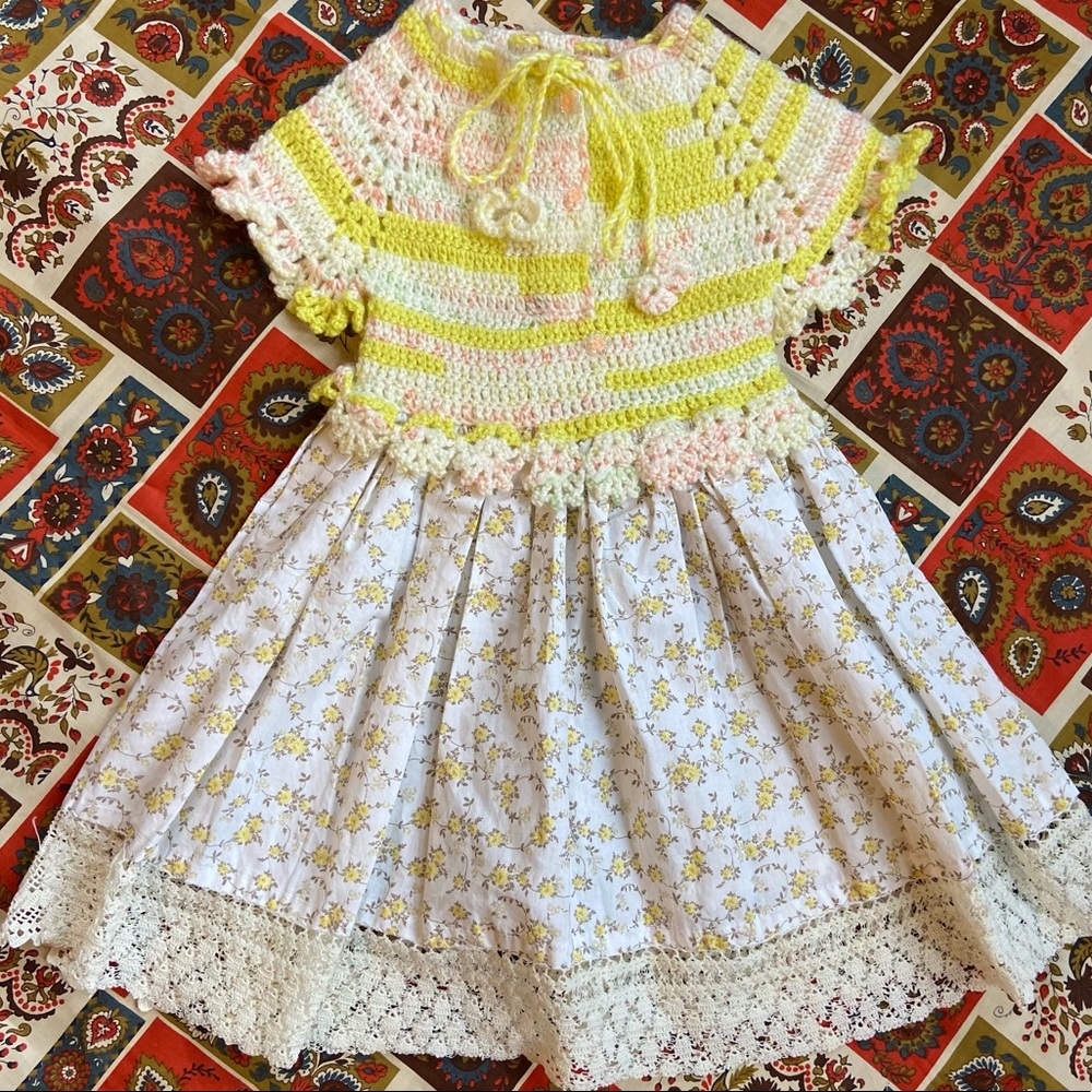 VTG handmade knit and cotton children’s dress-2/3T